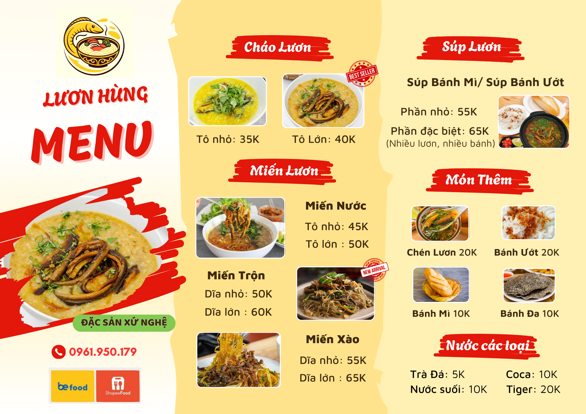 Thực đơn đầy đủ Lươn Hùng